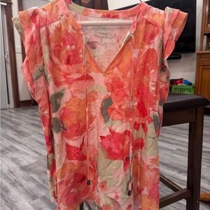 Cupio Women's Floral Blouse - Coral and Sage